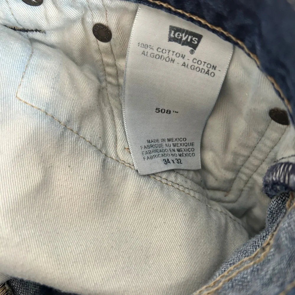 Levi's 508 Regular Taper Jeans Mens 34x32 Dark‎ Wash Blue Distressed Denim